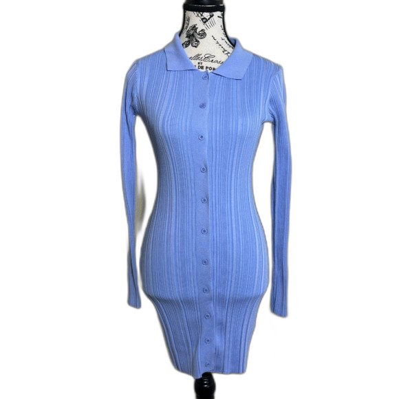 Princess Polly Janelle Light Ribbed Bodycon Button Down Shirt Dress S/M - Picture 2 of 8